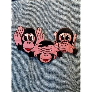 Monkeys Iron On Patch Hear See Speak No Evil Embroidered‎ Applique Vintage